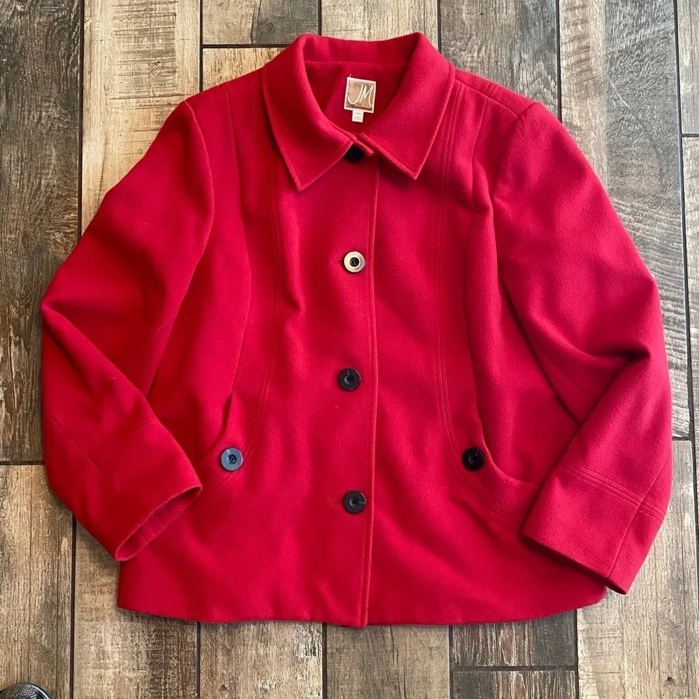 JM Collection Vibrant Red Pea Coat